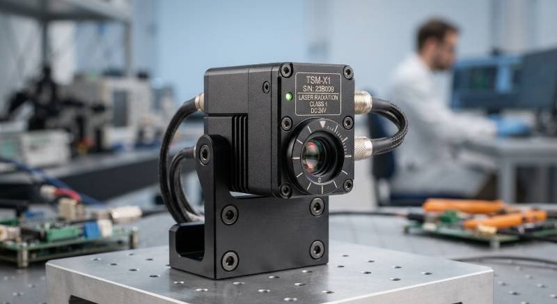 Close up of a compact tactical laser sensor module